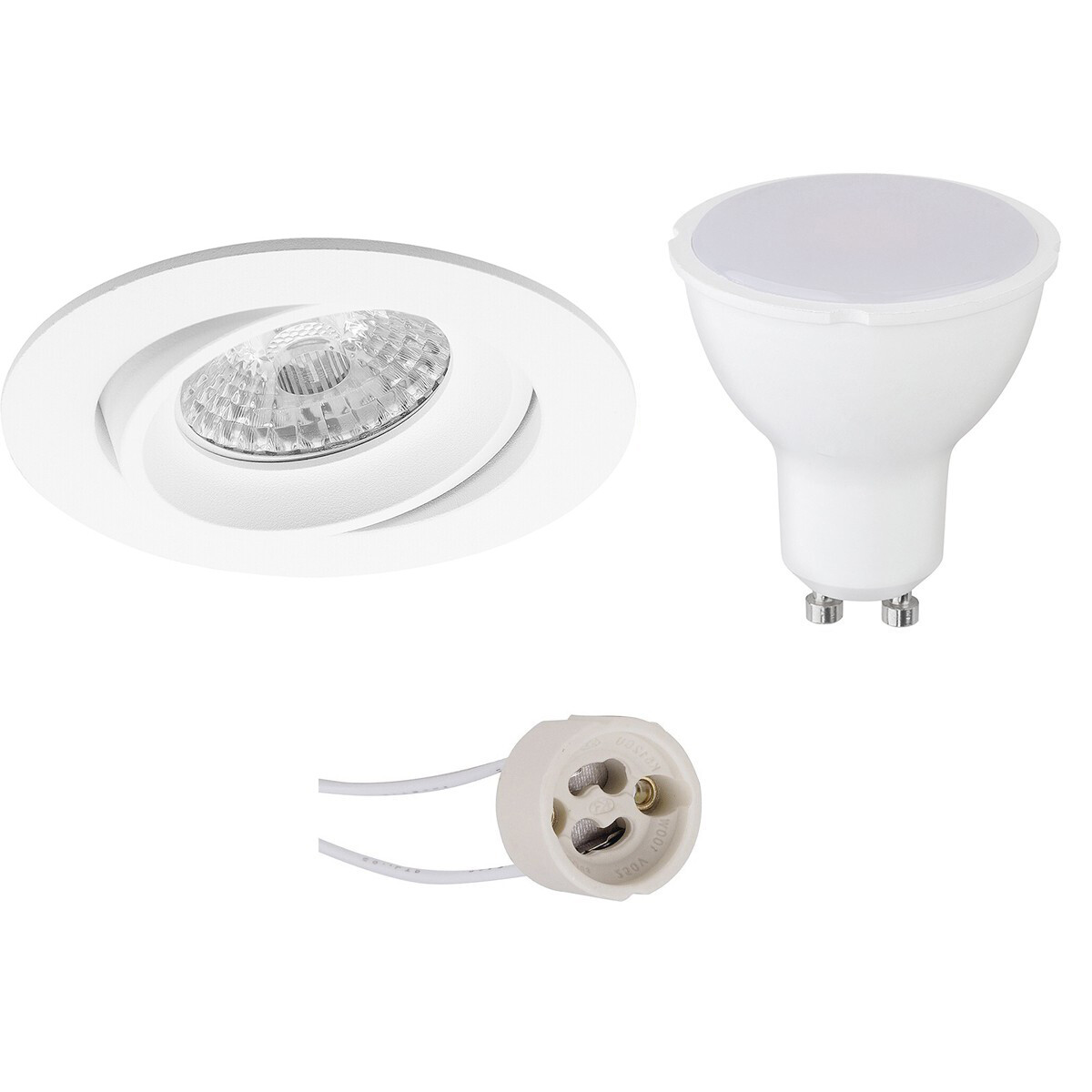 LED Spot Set - Aigi - Pragmi Delton Pro - GU10 Fitting - Inbouw Rond - Mat Wit - 8W - Helder/Koud Wit 6400K - Kantelbaar - Ø82mm