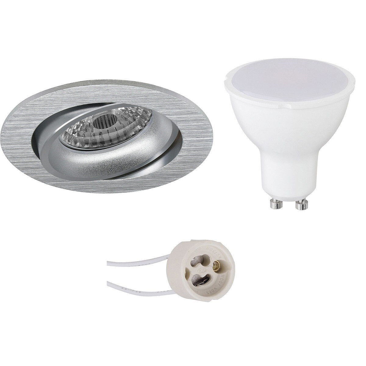 LED Spot Set - Aigi - Pragmi Delton Pro - GU10 Fitting - Inbouw Rond - Mat Zilver - 6W - Helder/Koud Wit 6400K - Kantelbaar - Ø82mm