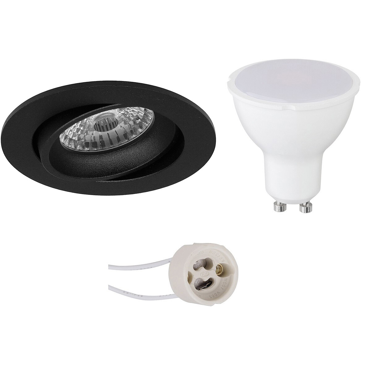 LED Spot Set - Aigi - Pragmi Delton Pro - GU10 Fitting - Inbouw Rond - Mat Zwart - 6W - Helder/Koud Wit 6400K - Kantelbaar - Ø82mm