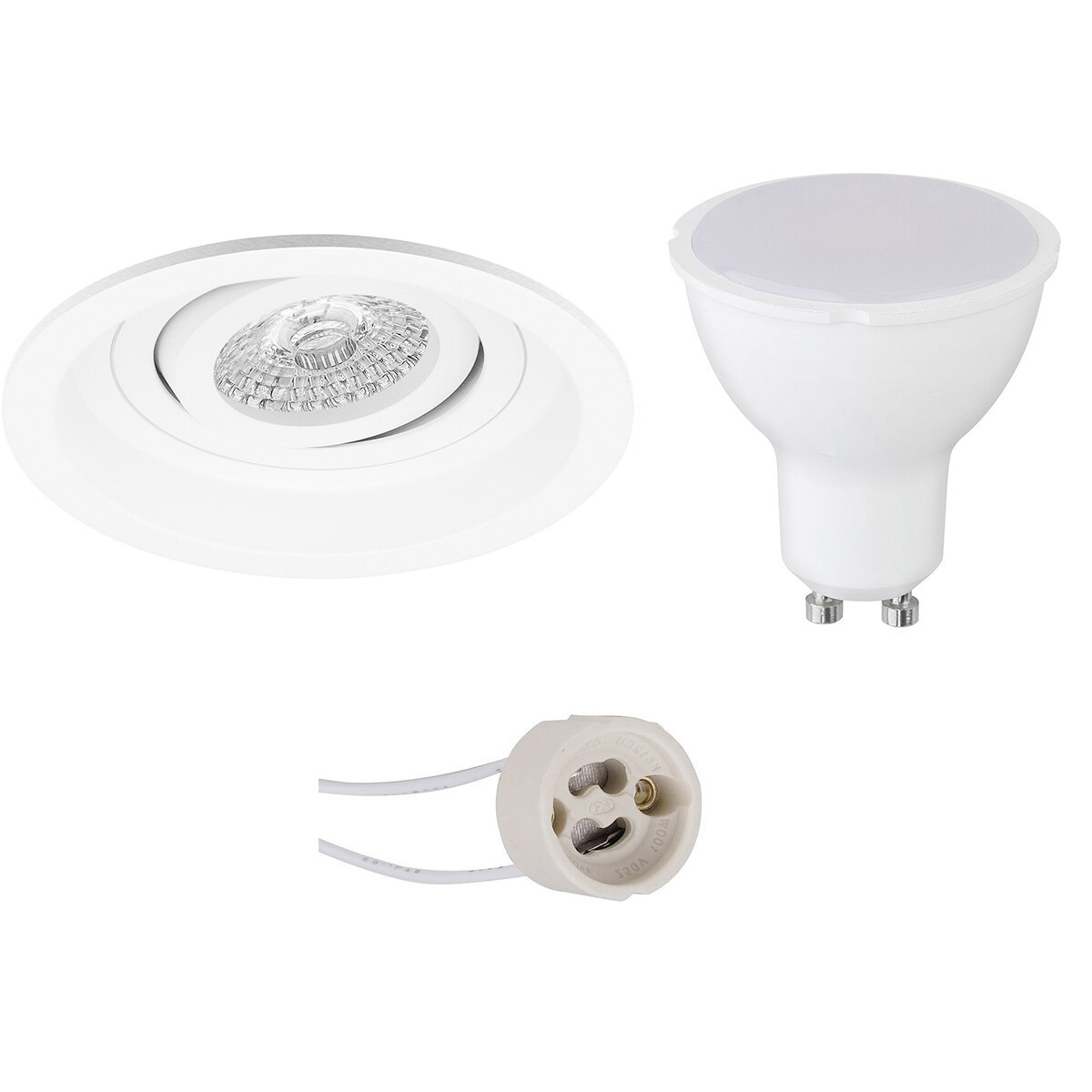 LED Spot Set - Pragmi Domy Pro - GU10 Fitting - Dimbaar - Inbouw Rond - Mat Wit - 6W - Helder/Koud Wit 6400K - Verdiept - Kantelbaar - Ø105mm