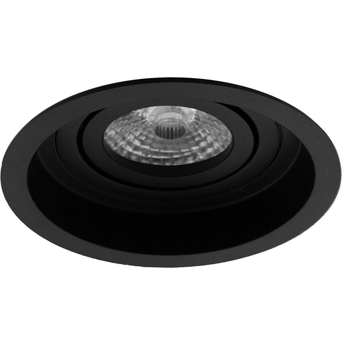 LED Spot Set - Pragmi Domy Pro - GU10 Fitting - Dimbaar - Inbouw Rond - Mat Zwart - 6W - Natuurlijk Wit 4200K - Verdiept - Kantelbaar - Ø105mm