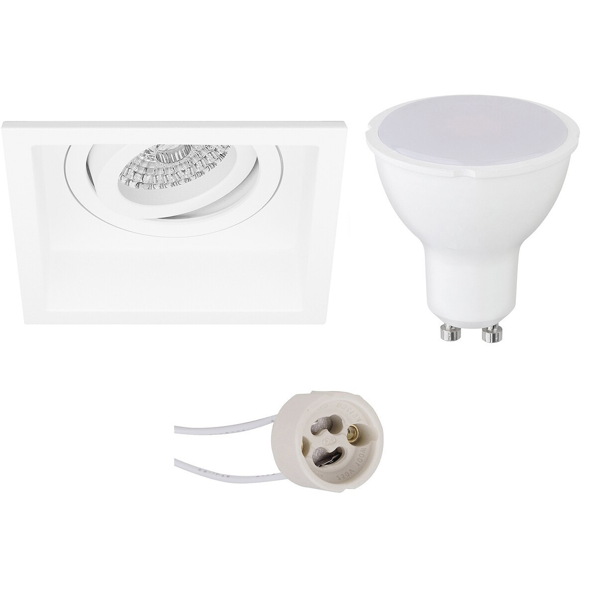 LED Spot Set - Aigi - Pragmi Domy Pro - GU10 Fitting - Inbouw Vierkant - Mat Wit - 8W - Warm Wit 3000K - Verdiept - Kantelbaar - 105mm