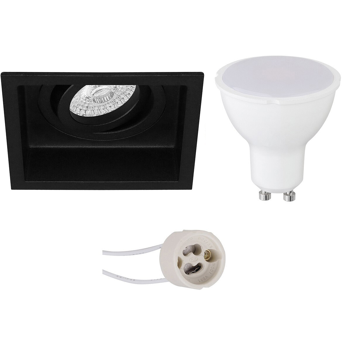 LED Spot Set - Pragmi Domy Pro - GU10 Fitting - Inbouw Vierkant - Mat Zwart - 4W - Warm Wit 3000K - Verdiept - Kantelbaar - 105mm