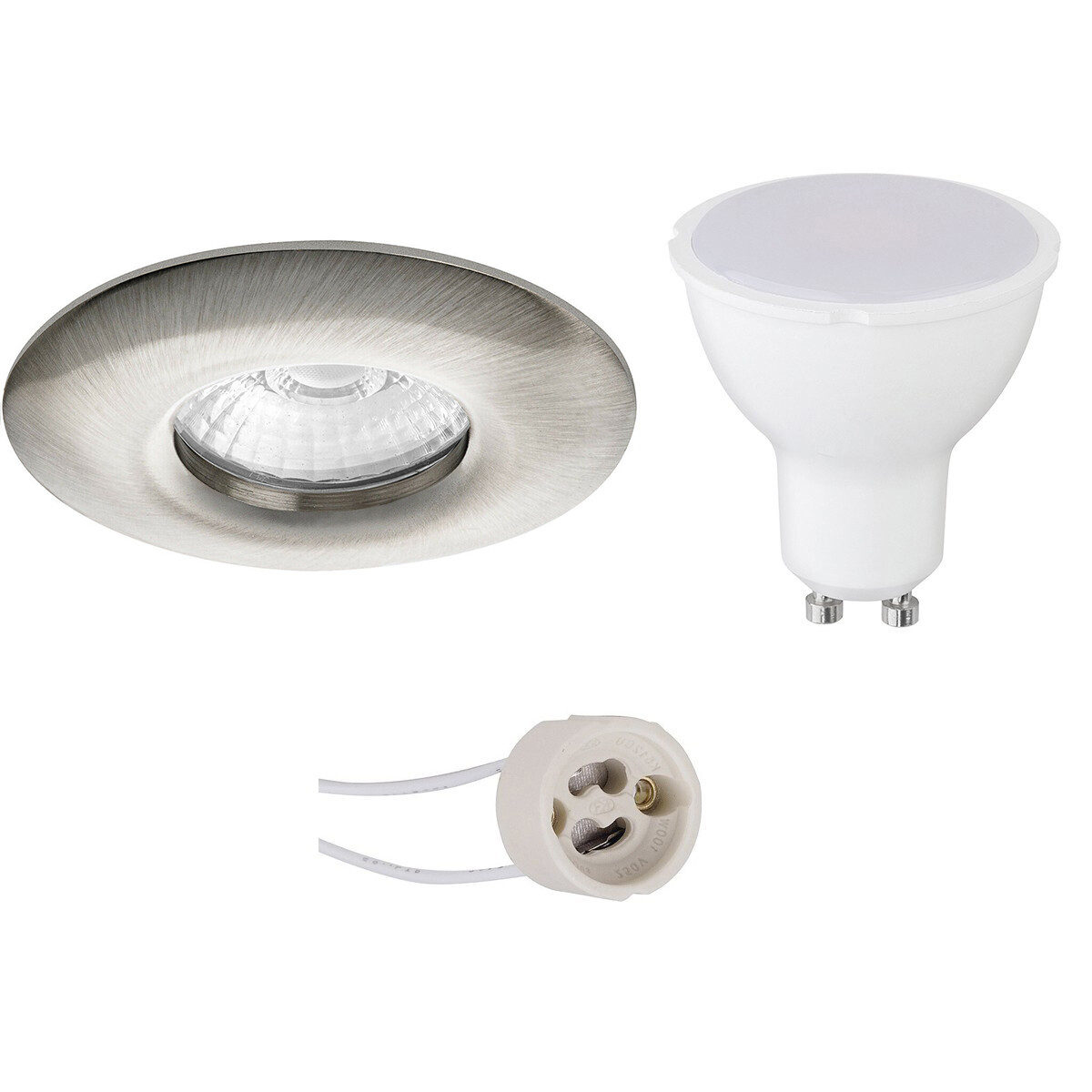 LED Spot Set - Pragmi Luno Pro - Waterdicht IP65 - GU10 Fitting - Dimbaar - Inbouw Rond - Mat Nikkel - 6W - Helder/Koud Wit 6400K - Ø82mm