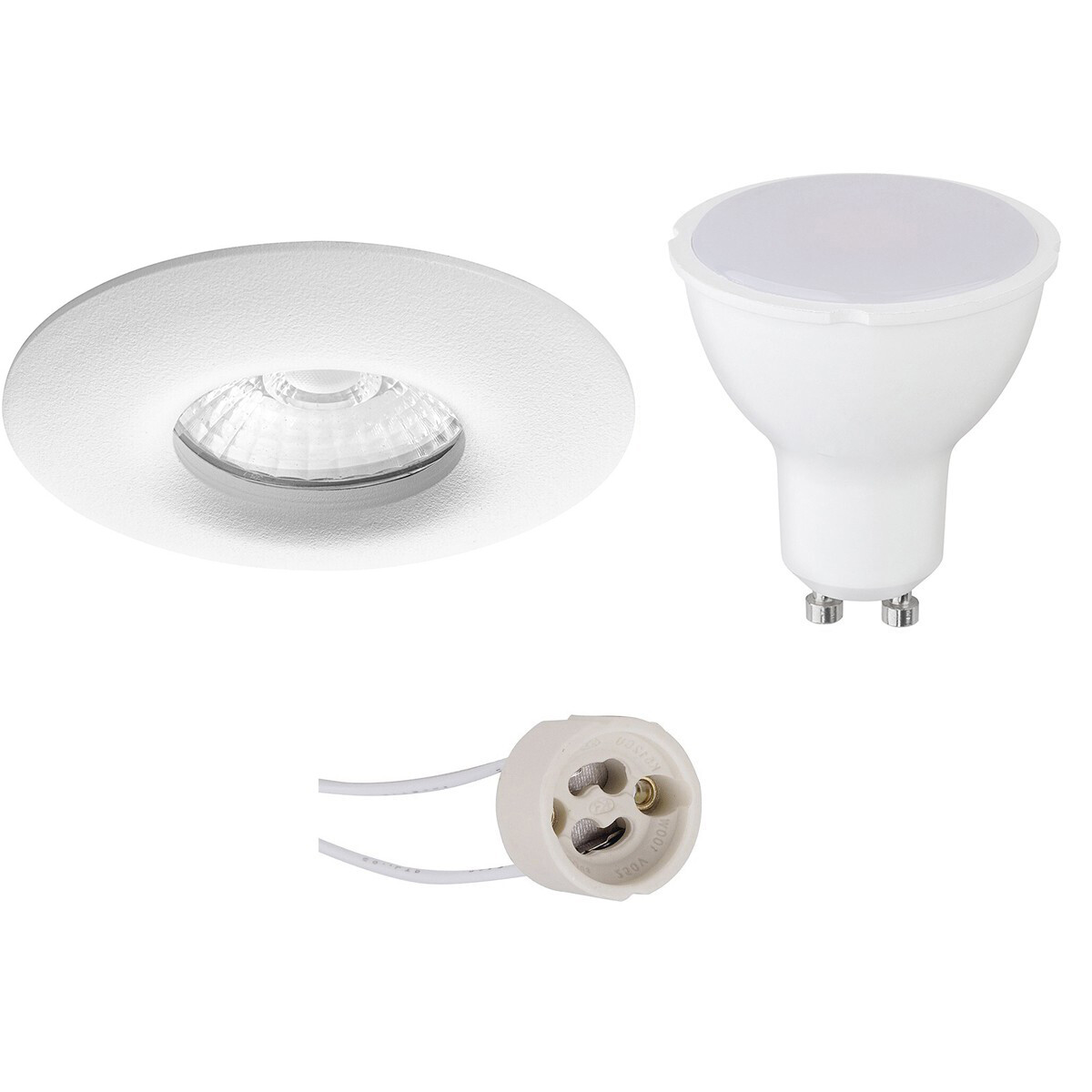 LED Spot Set Pragmi Luno Pro Waterdicht IP65 GU10 Fitting Dimbaar Inbouw Rond Mat Wit 6W Helder-Koud