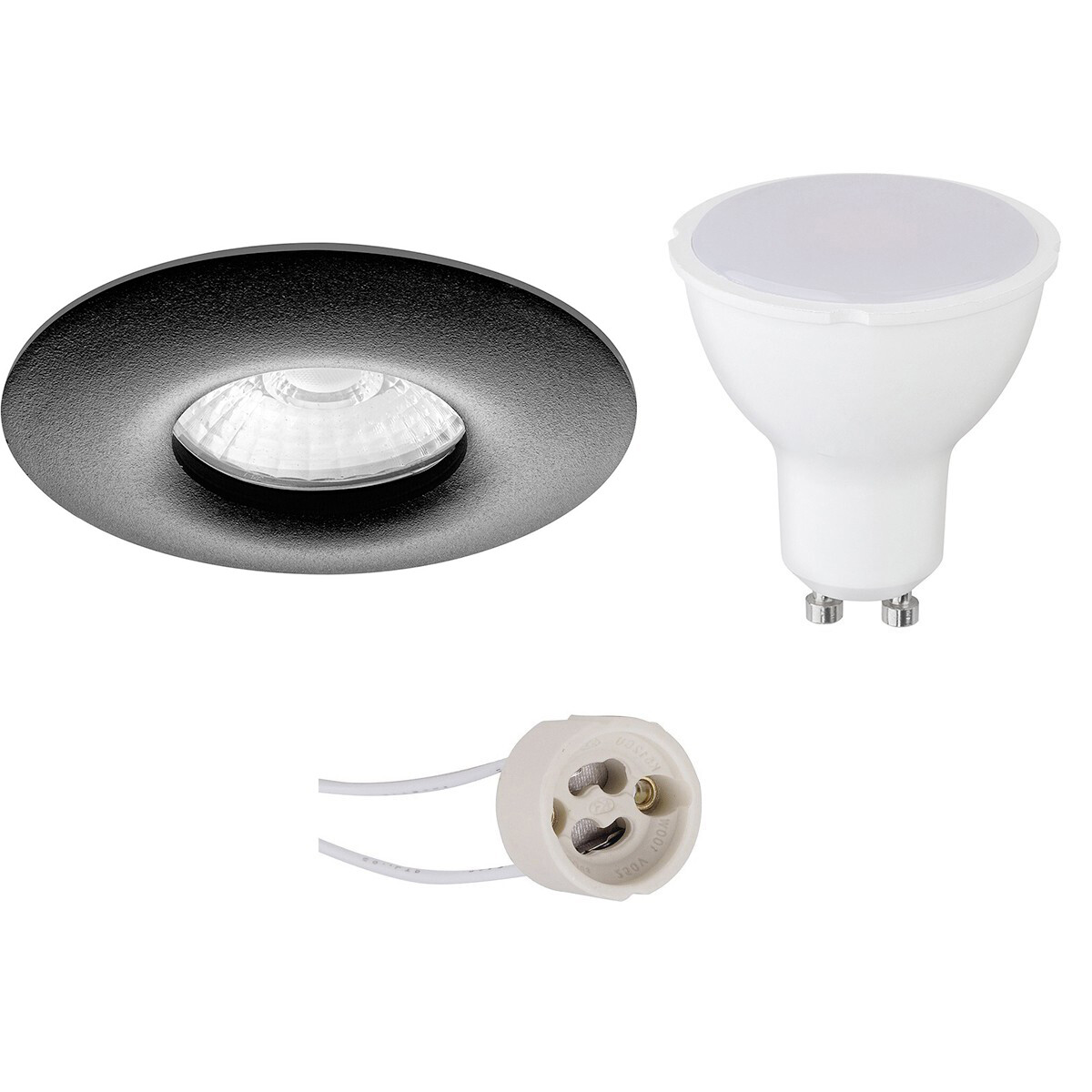 LED Spot Set - Aigi - Pragmi Luno Pro - Waterdicht IP65 - GU10 Fitting - Inbouw Rond - Mat Zwart - 8W - Helder/Koud Wit 6400K - Ø82mm