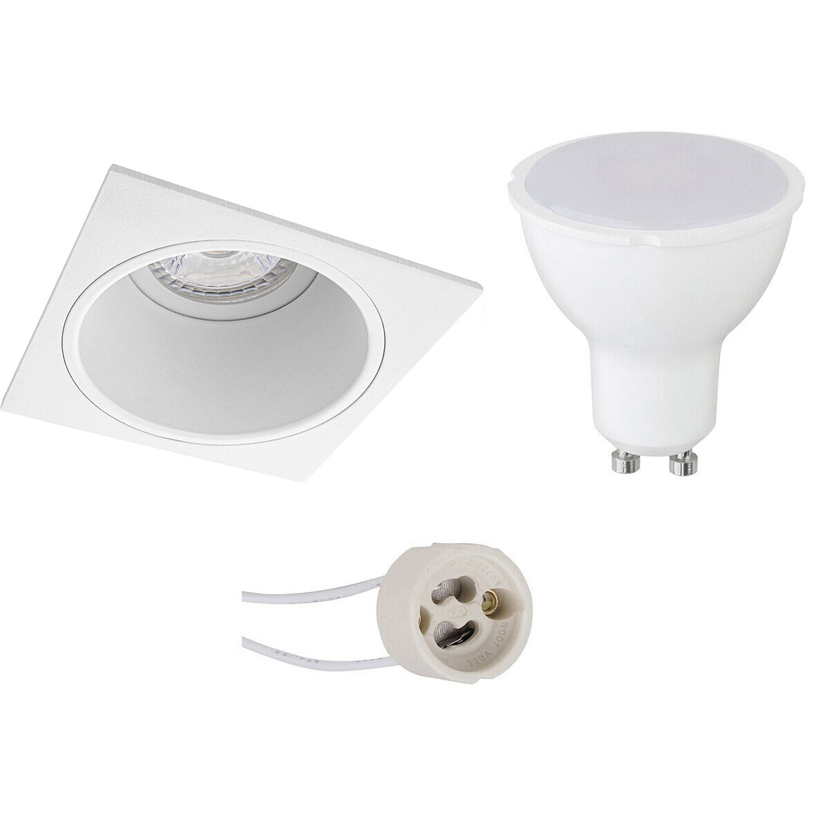 LED Spot Set - Pragmi Minko Pro - GU10 Fitting - Dimbaar - Inbouw Vierkant - Mat Wit - 6W - Natuurlijk Wit 4200K - Verdiept - 90mm