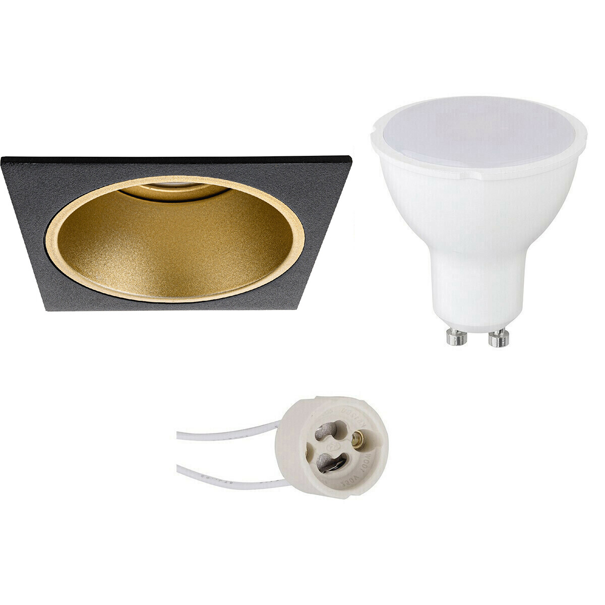 LED Spot Set - Pragmi Minko Pro - GU10 Fitting - Inbouw Vierkant - Mat Zwart/Goud - 8W - Natuurlijk Wit 4200K - Verdiept - 90mm product afbeelding