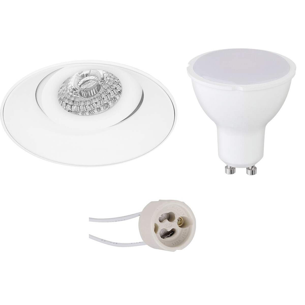 LED Spot Set - Pragmi Nivas Pro - GU10 Fitting - Inbouw Rond - Mat Wit - 6W - Natuurlijk Wit 4200K - Trimless - Kantelbaar - Ø150mm