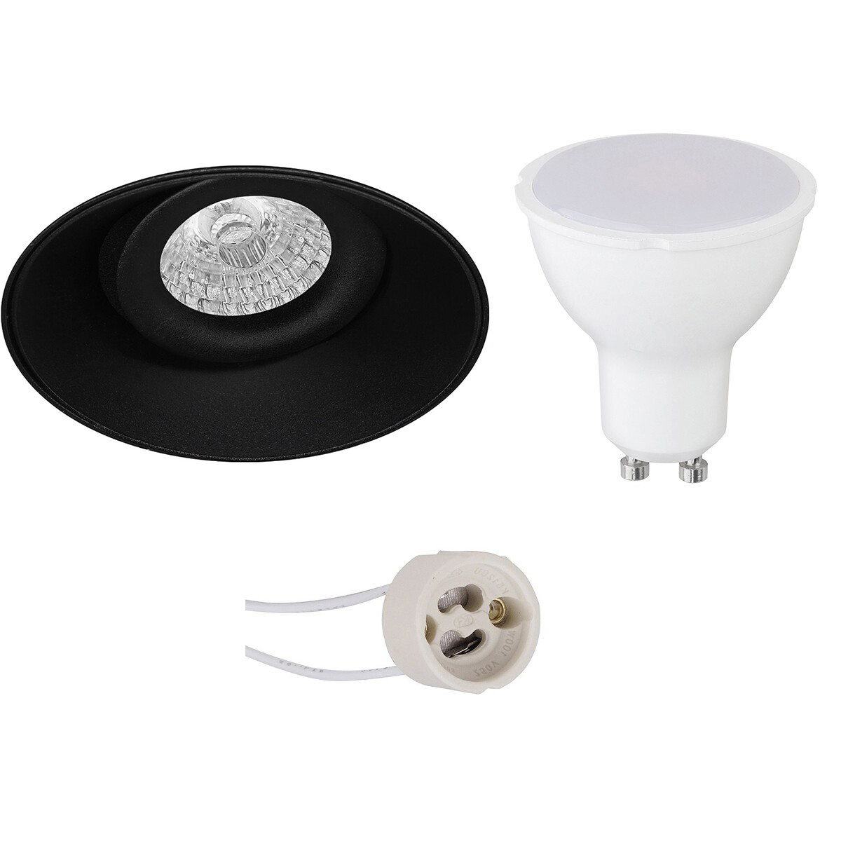 LED Spot Set - Aigi - Pragmi Nivas Pro - GU10 Fitting - Inbouw Rond - Mat Zwart - 6W - Helder/Koud Wit 6400K - Trimless - Kantelbaar - Ø150mm