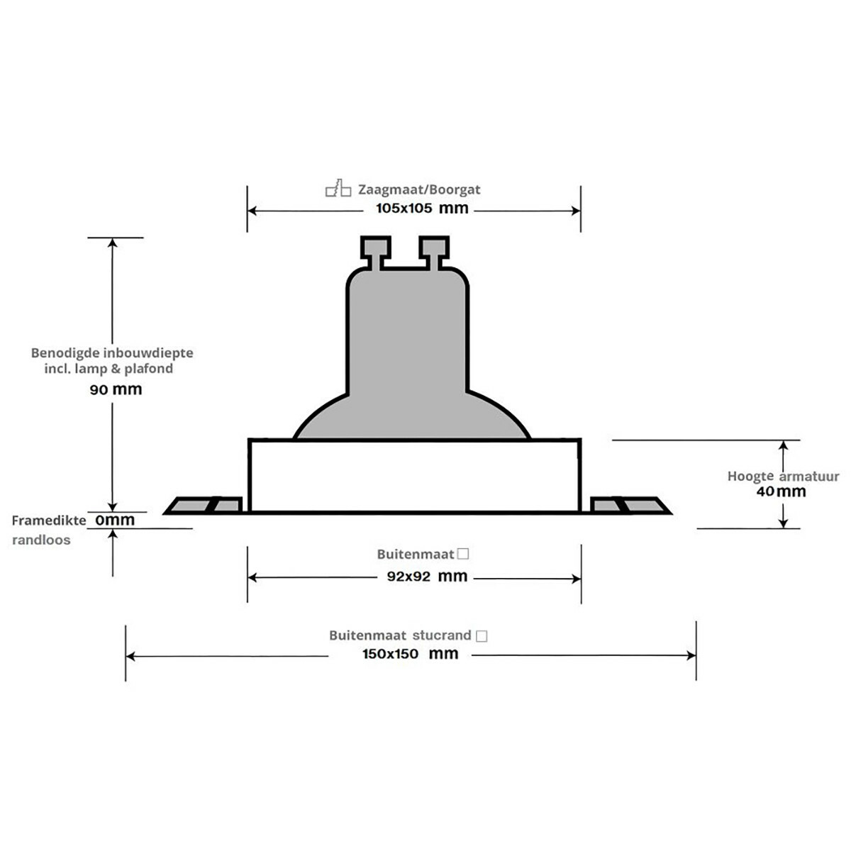 LED Spot Set - Pragmi Nivas Pro - GU10 Fitting - Inbouw Vierkant - Mat Wit - 4W - Warm Wit 3000K - Trimless - Kantelbaar - 150mm