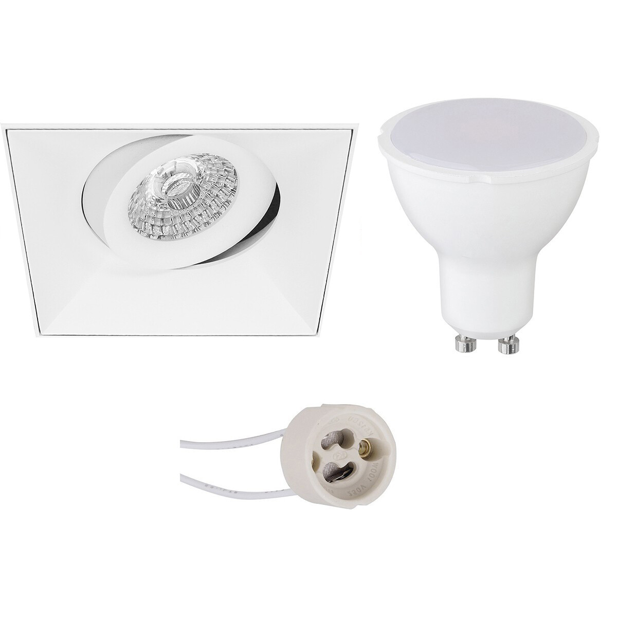 LED Spot Set - Aigi - Pragmi Nivas Pro - GU10 Fitting - Inbouw Vierkant - Mat Wit - 8W - Helder/Koud Wit 6400K - Trimless - Kantelbaar - 150mm