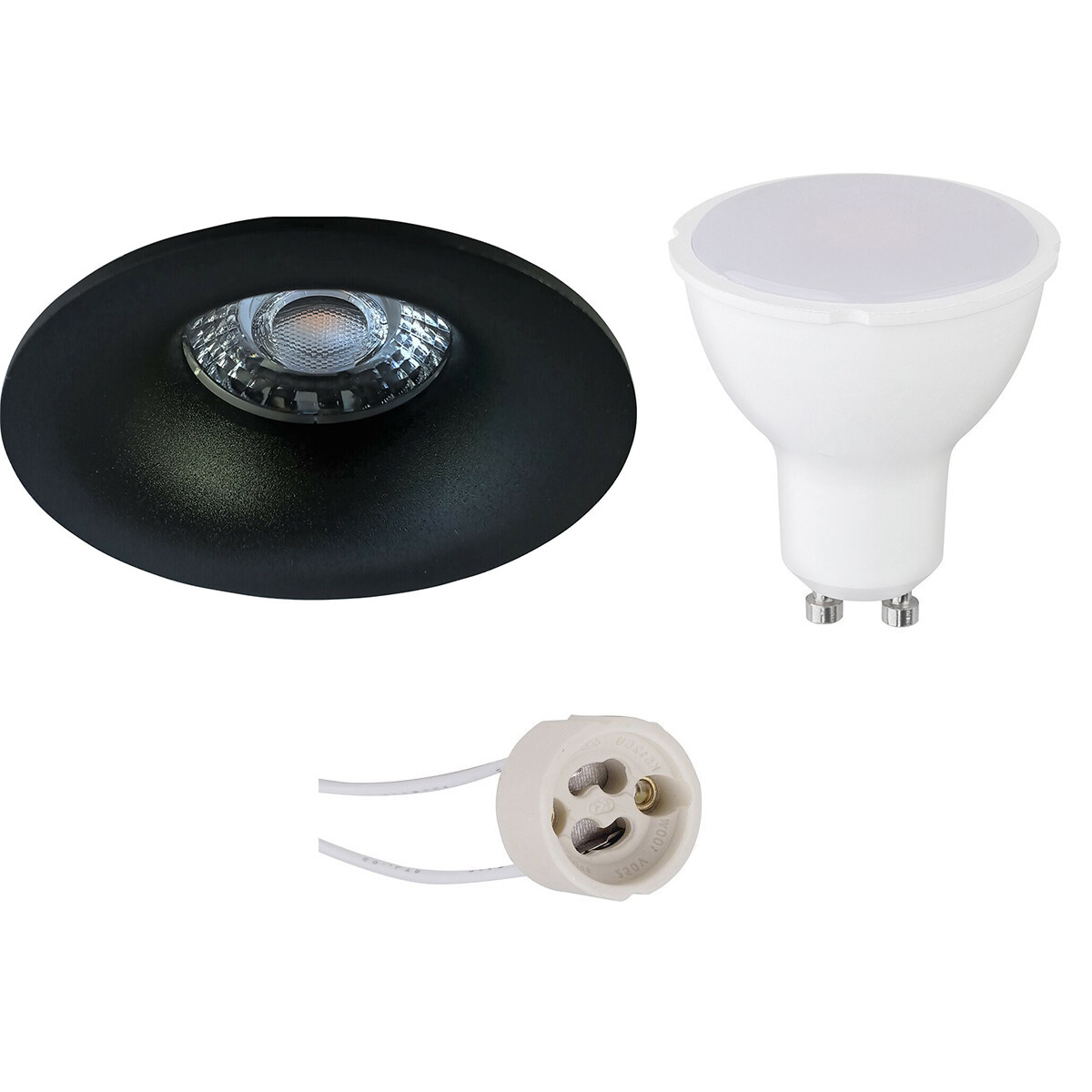 LED Spot Set - Pragmi Nora Pro - GU10 Fitting - Dimbaar - Inbouw Rond - Mat Zwart - 6W - Helder/Koud Wit 6400K - Ø82mm