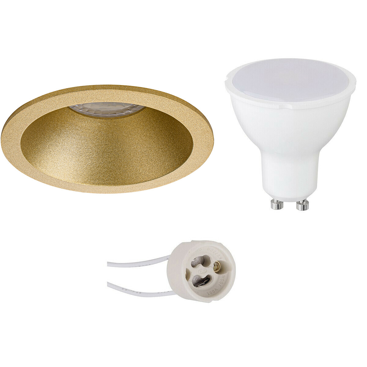 LED Spot Set - Aigi - Pragmi Pollon Pro - GU10 Fitting - Inbouw Rond - Mat Goud - 8W - Helder/Koud Wit 6400K - Verdiept - Ø82mm