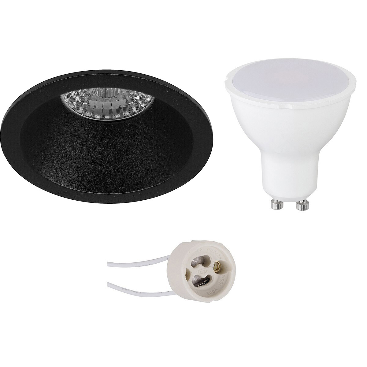 LED Spot Set - Aigi - Pragmi Pollon Pro - GU10 Fitting - Inbouw Rond - Mat Zwart - 8W - Helder/Koud Wit 6400K - Verdiept - Ø82mm