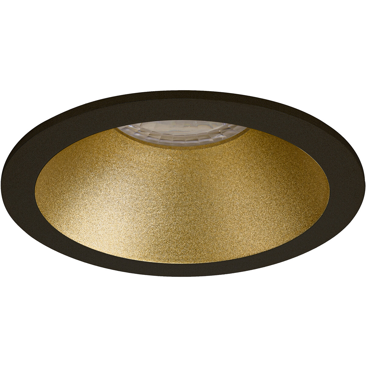 LED Spot Set - Aigi - Pragmi Pollon Pro - GU10 Fitting - Inbouw Rond - Mat Zwart/Goud - 8W - Helder/Koud Wit 6400K - Verdiept - Ø82mm