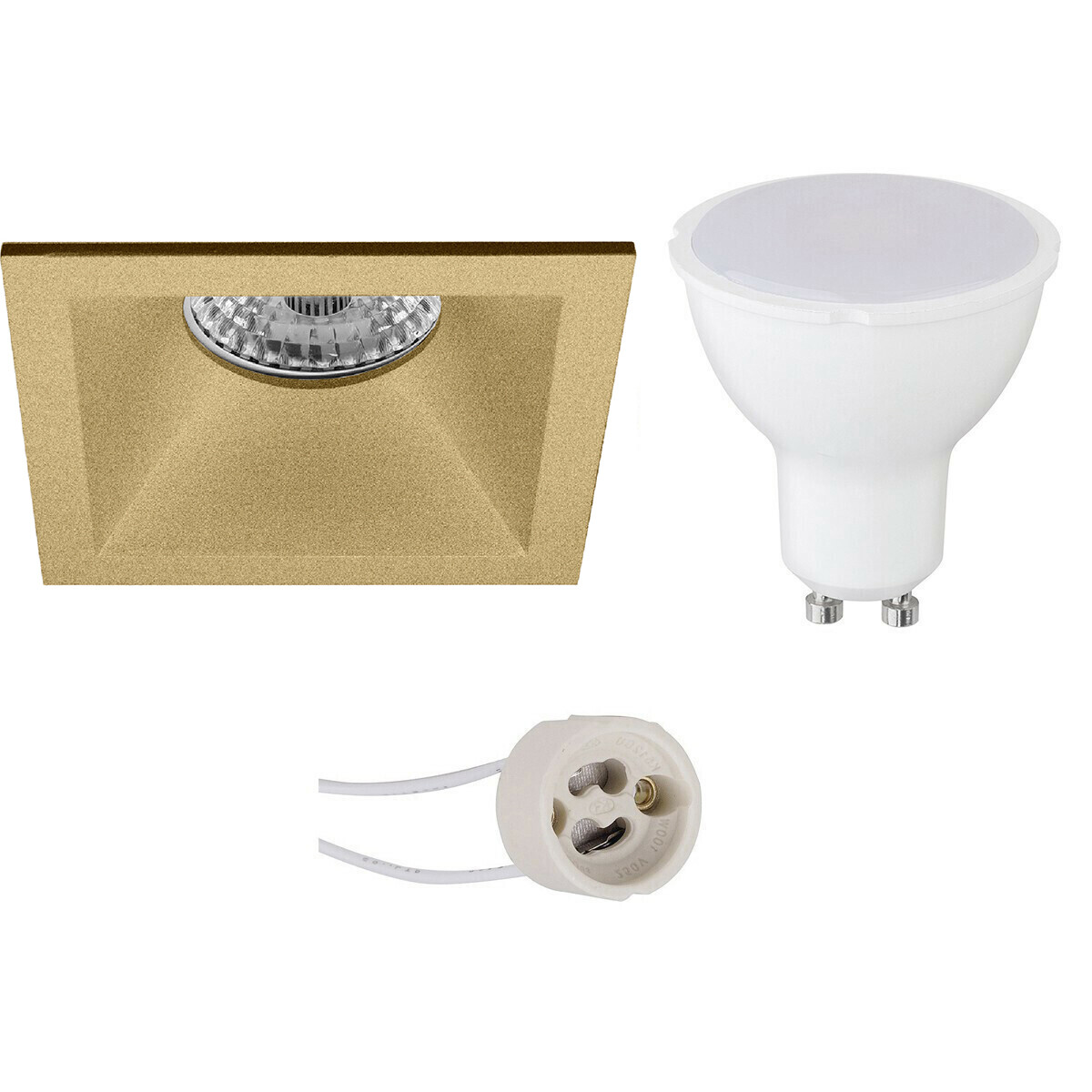 LED Spot Set - Pragmi Pollon Pro - GU10 Fitting - Dimbaar - Inbouw Vierkant - Mat Goud - 6W - Helder/Koud Wit 6400K - Verdiept - 82mm