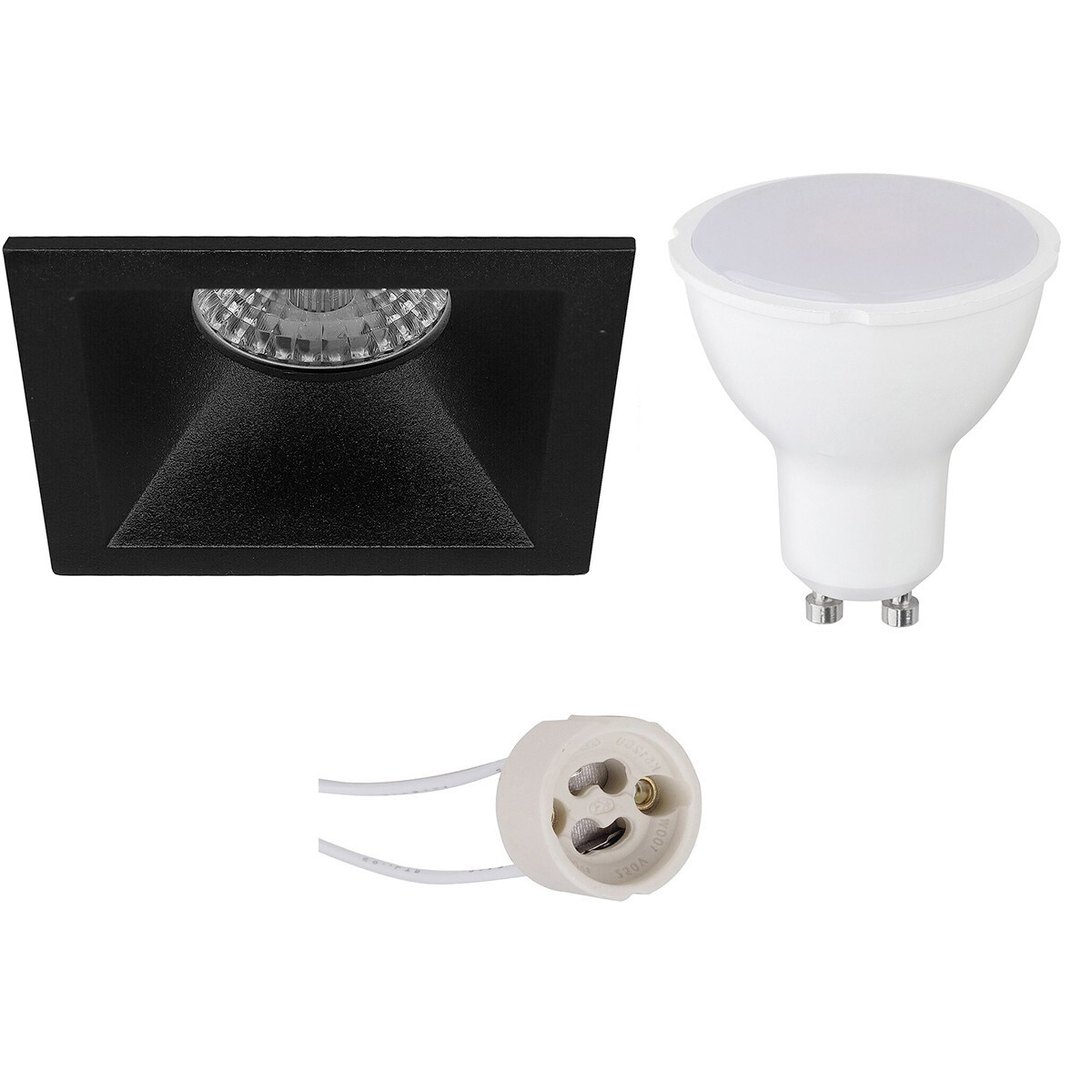 LED Spot Set - Aigi - Pragmi Pollon Pro - GU10 Fitting - Inbouw Vierkant - Mat Zwart - 8W - Helder/Koud Wit 6400K - Verdiept - 82mm