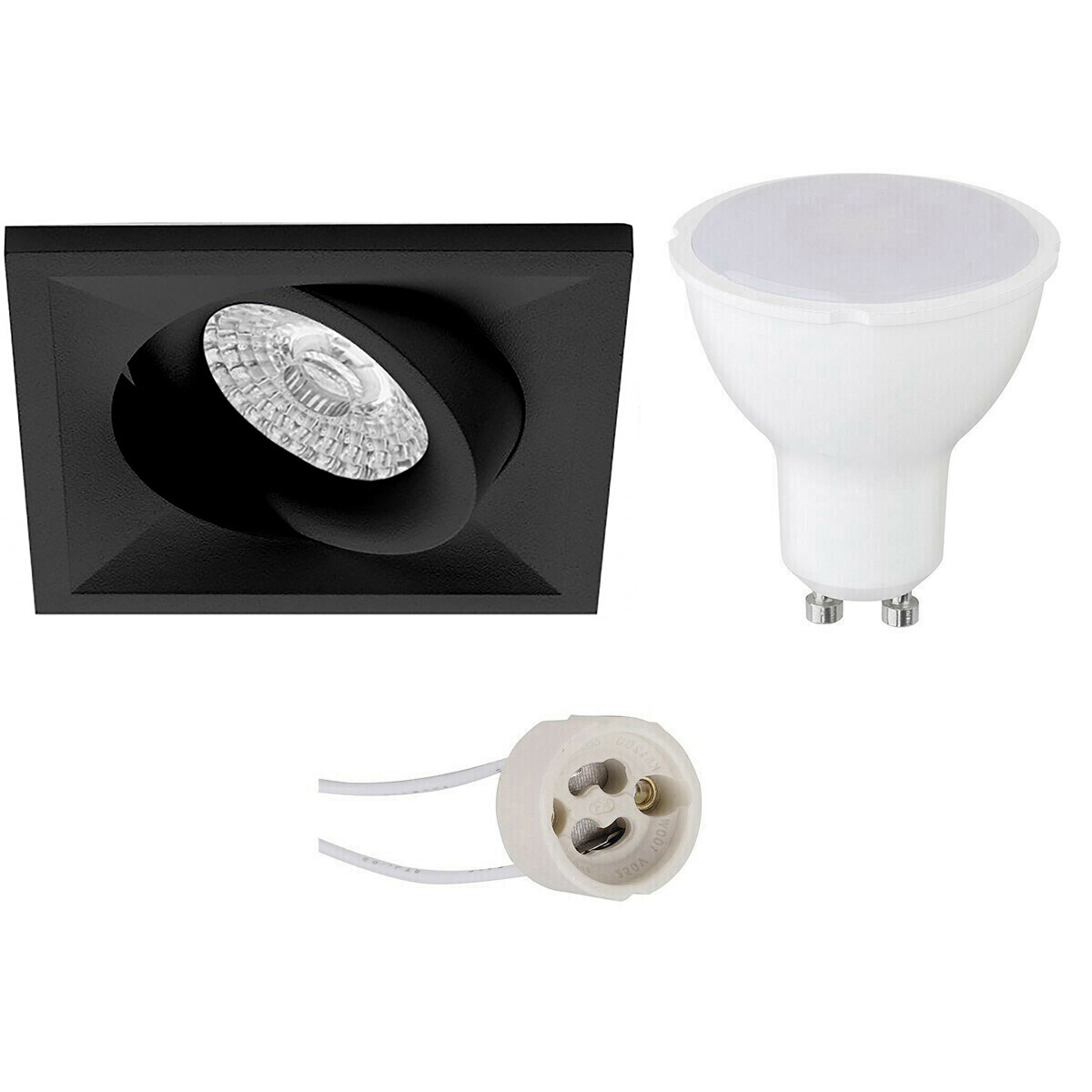 LED Spot Set - Pragmi Qiundo Pro - GU10 Fitting - Inbouw Vierkant - Mat Zwart - 4W - Natuurlijk Wit 4200K - Kantelbaar - 80mm