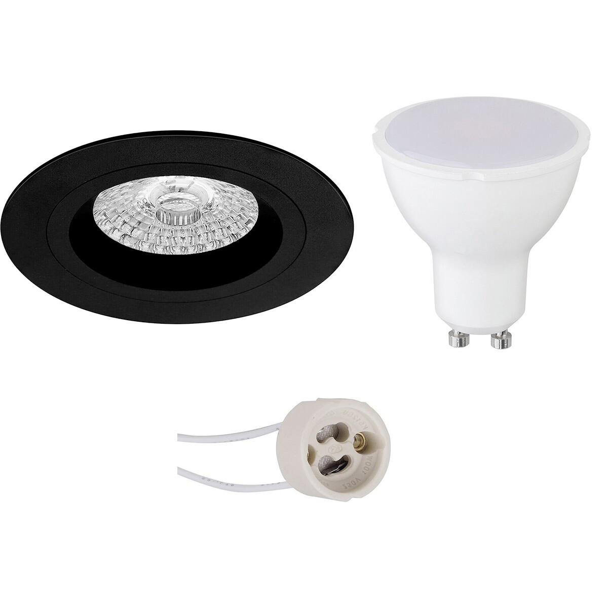 LED Spot Set - Pragmi Rodos Pro - GU10 Fitting - Inbouw Rond - Mat Zwart - 4W - Helder/Koud Wit 6400K - Ø93mm