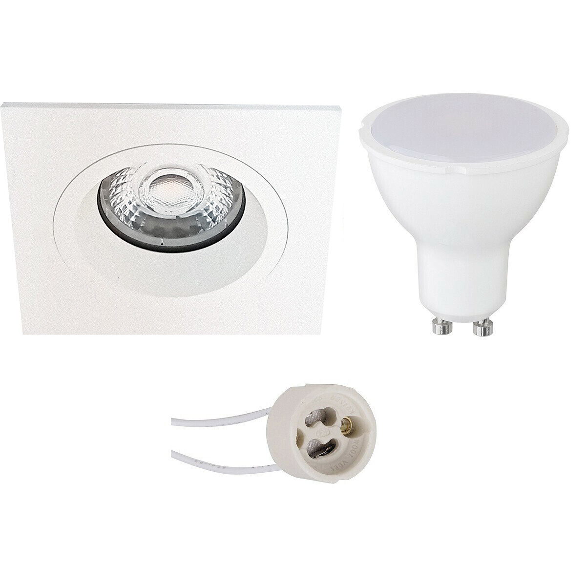 LED Spot Set - Pragmi Rodos Pro - GU10 Fitting - Inbouw Vierkant - Mat Wit - 6W - Natuurlijk Wit 4200K - 93mm