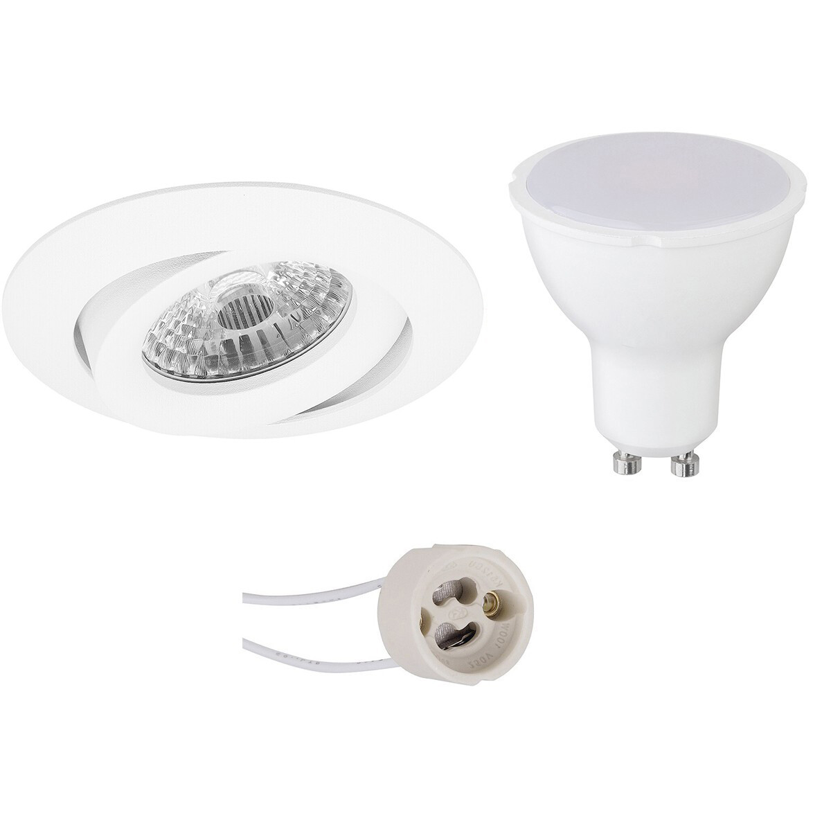 LED Spot Set Pragmi Uranio Pro GU10 Fitting Dimbaar Inbouw Rond Mat Wit 6W Helder-Koud Wit 6400K Kan