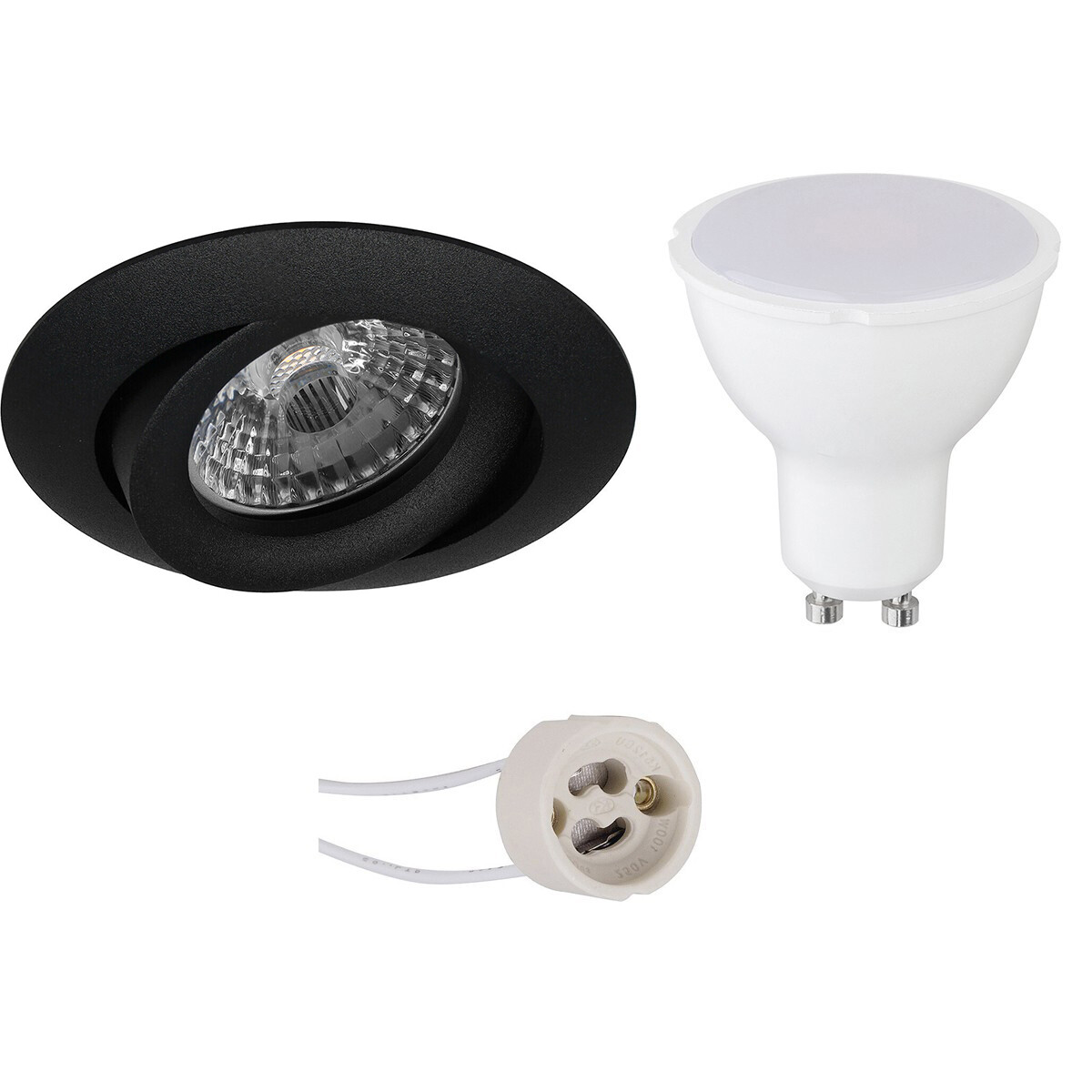 LED Spot Set - Aigi - Pragmi Uranio Pro - GU10 Fitting - Inbouw Rond - Mat Zwart - 8W - Warm Wit 3000K - Kantelbaar - Ø82mm