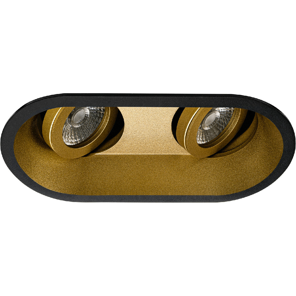 LED Spot Set - Pragmi Zano Pro - GU10 Fitting - Inbouw Ovaal Dubbel - Mat Zwart/Goud - 4W - Warm Wit 3000K - Kantelbaar - 185x93mm