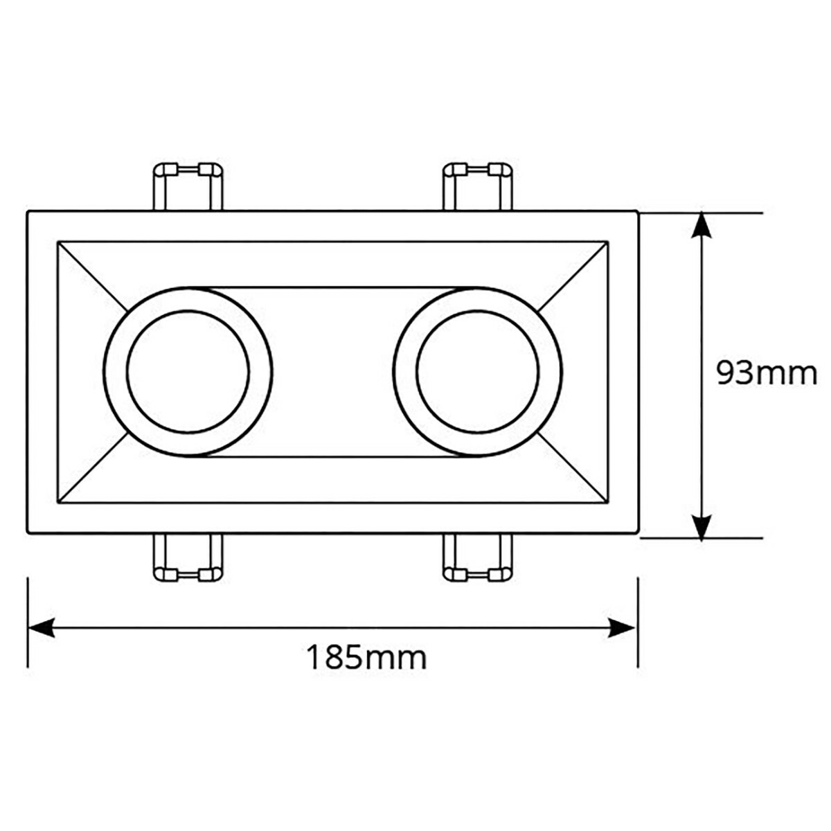 LED Spot Set - Pragmi Zano Pro - GU10 Fitting - Inbouw Rechthoek Dubbel - Mat Wit - 4W - Warm Wit 3000K - Kantelbaar - 185x93mm