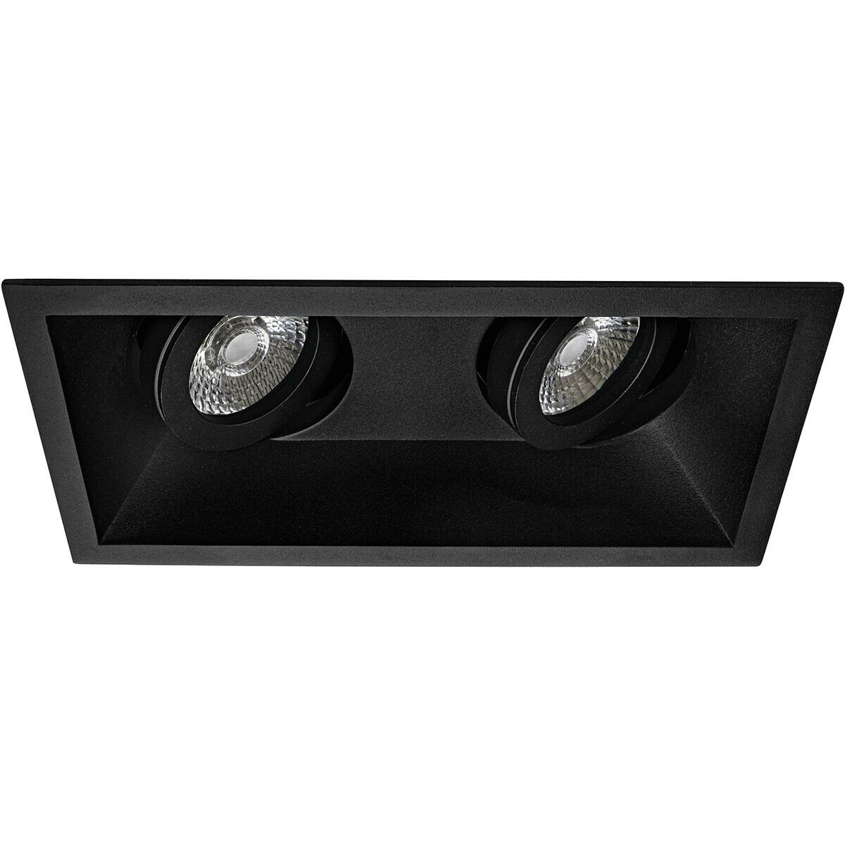 LED Spot Set - Pragmi Zano Pro - GU10 Fitting - Dimbaar - Inbouw Rechthoek Dubbel - Mat Zwart - 6W - Helder/Koud Wit 6400K - Kantelbaar - 185x93mm