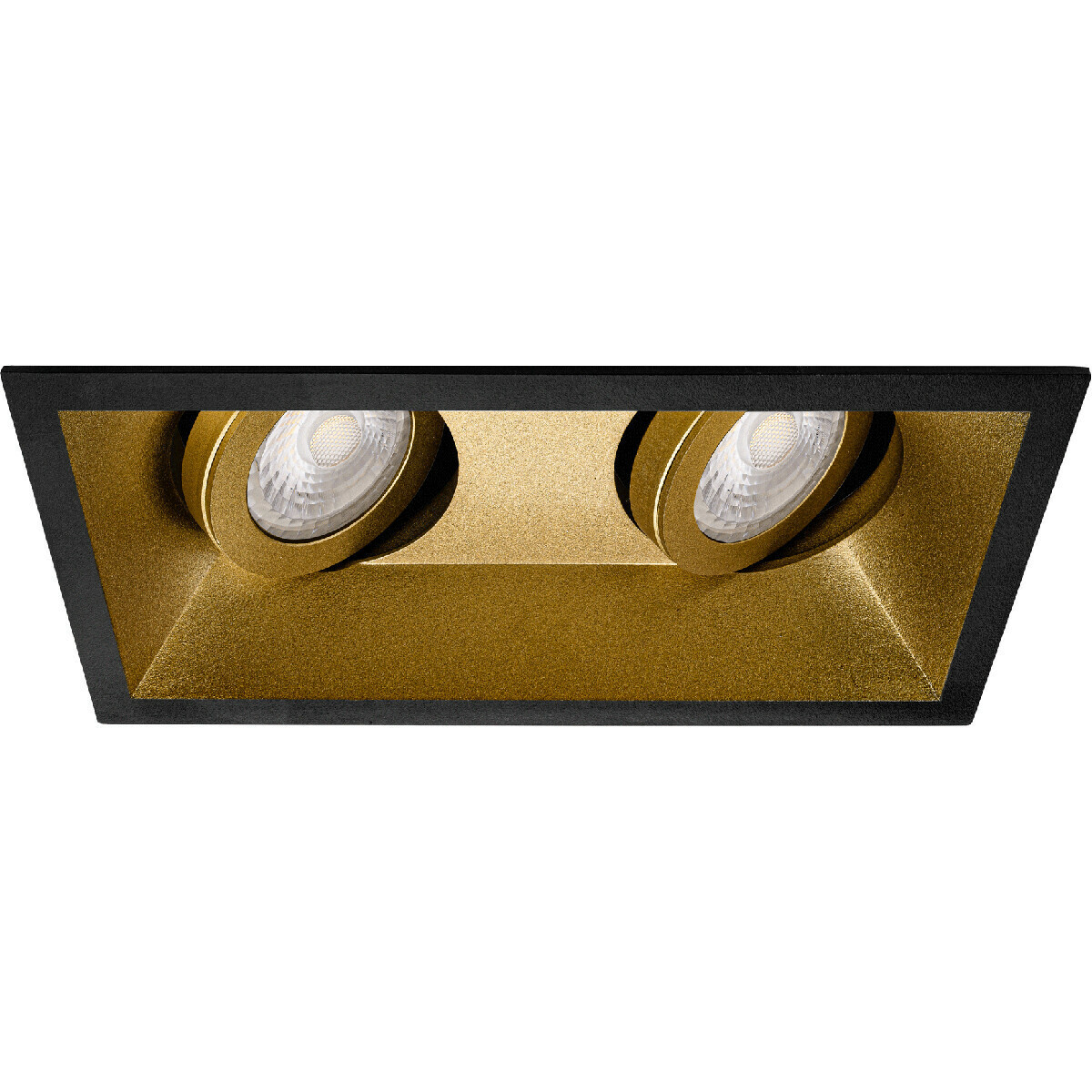 LED Spot Set - Pragmi Zano Pro - GU10 Fitting - Inbouw Rechthoek Dubbel - Mat Zwart/Goud - 4W - Warm Wit 3000K - Kantelbaar - 185x93mm