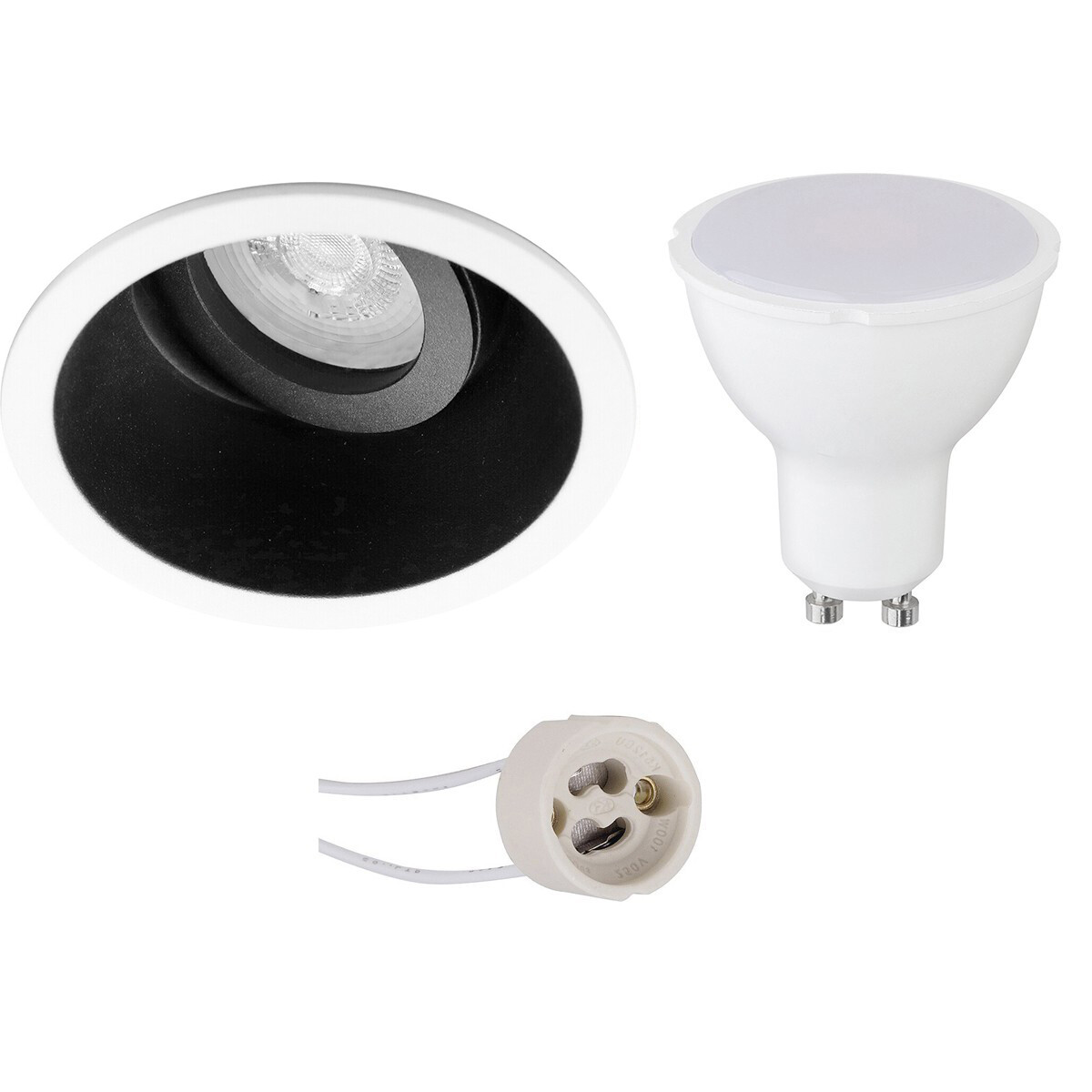 LED Spot Set - Pragmi Zano Pro - GU10 Fitting - Inbouw Rond - Mat Zwart/Wit - 4W - Helder/Koud Wit 6400K - Kantelbaar - Ø93mm