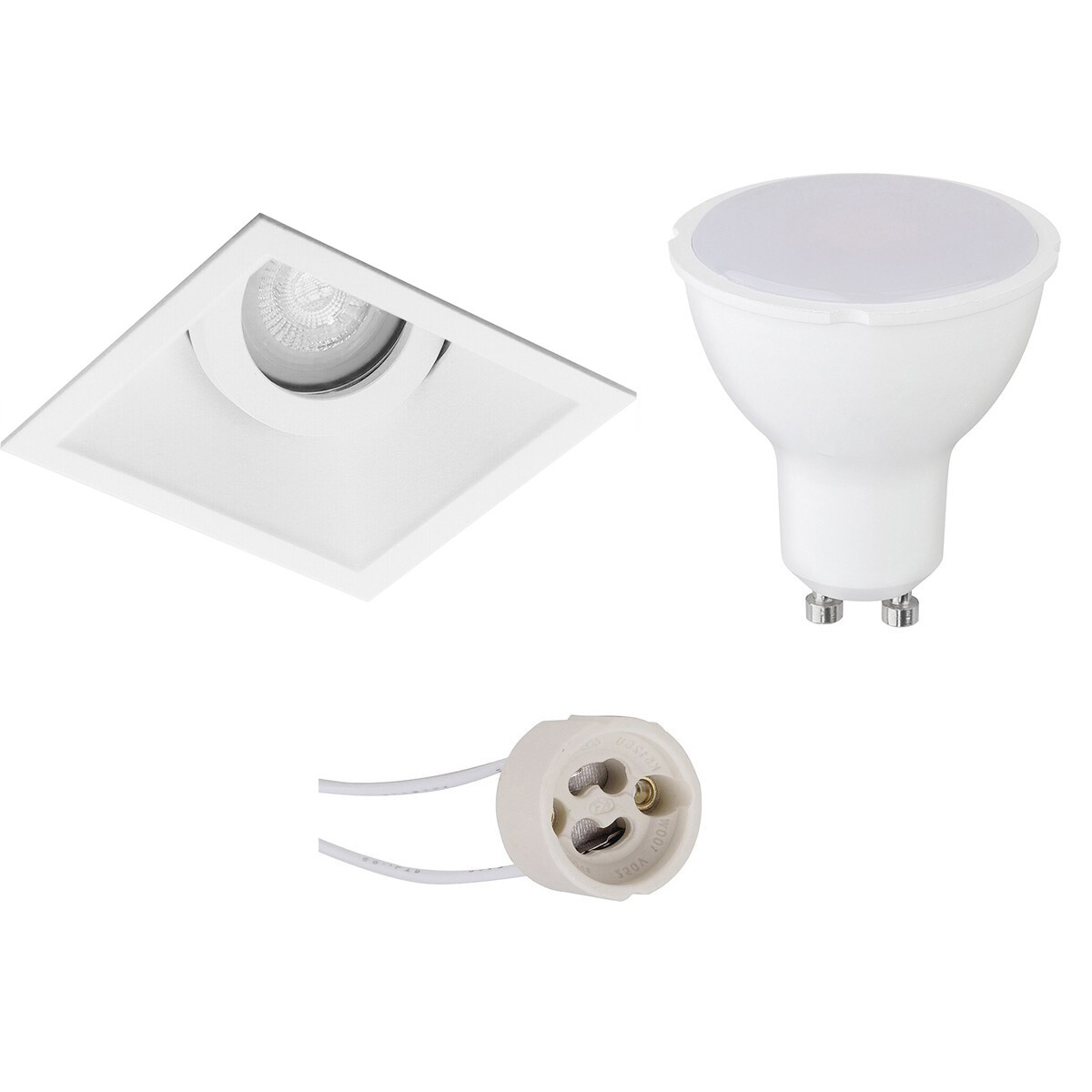 LED Spot Set - Aigi - Pragmi Zano Pro - GU10 Fitting - Inbouw Vierkant - Mat Wit - 6W - Helder/Koud Wit 6400K - Kantelbaar - 93mm