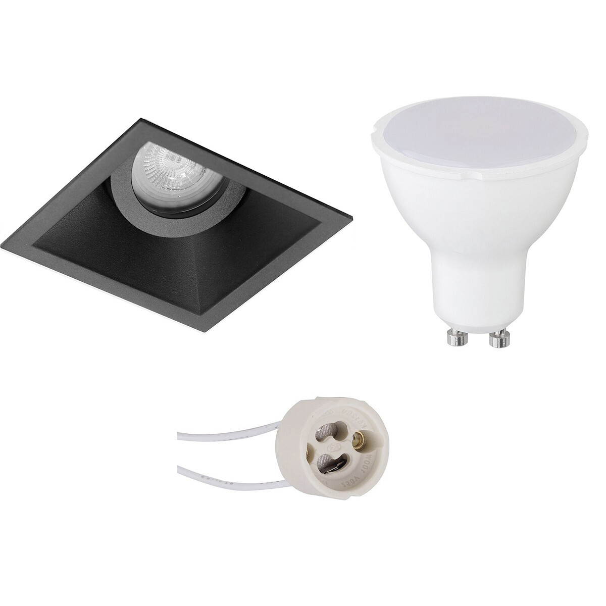 LED Spot Set - Aigi - Pragmi Zano Pro - GU10 Fitting - Inbouw Vierkant - Mat Zwart - 8W - Helder/Koud Wit 6400K - Kantelbaar - 93mm