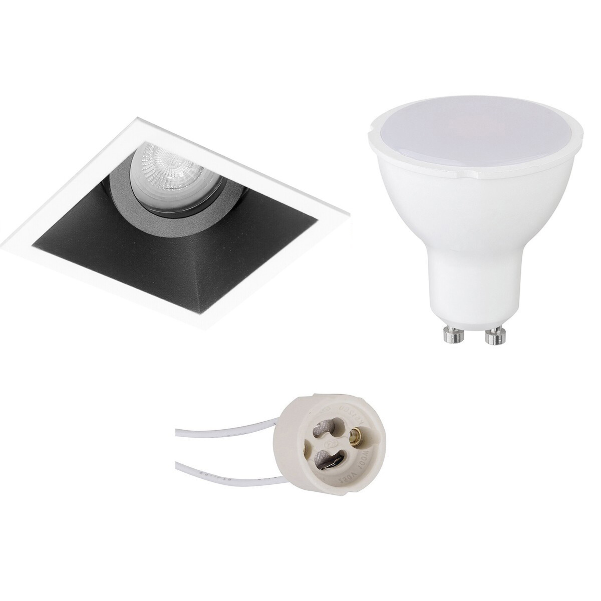 LED Spot Set - Aigi - Pragmi Zano Pro - GU10 Fitting - Inbouw Vierkant - Mat Zwart/Wit - 8W - Helder/Koud Wit 6400K - Kantelbaar - 93mm