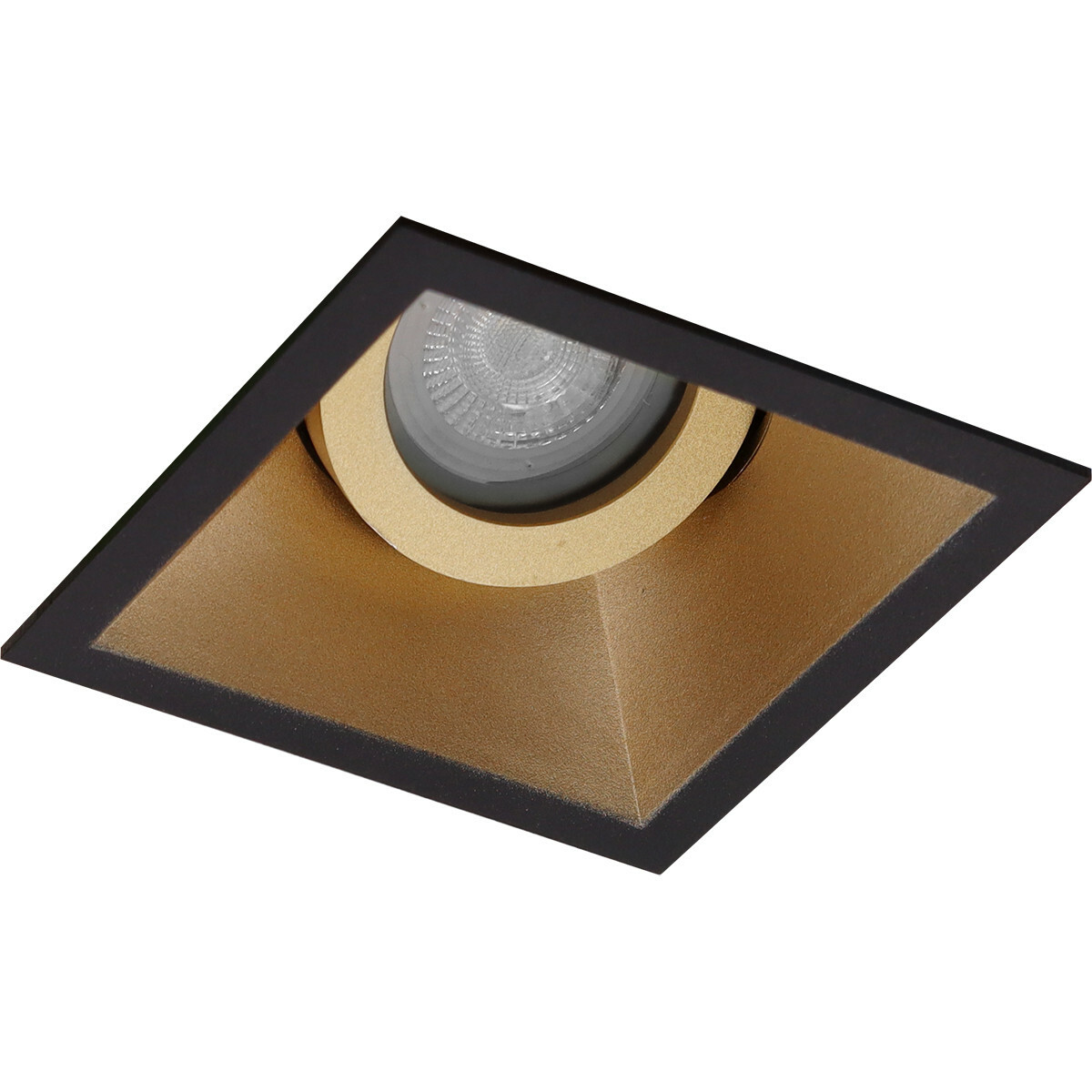 LED Spot Set - Pragmi Zano Pro - GU10 Fitting - Inbouw Vierkant - Mat Zwart/Goud - 4W - Natuurlijk Wit 4200K - Kantelbaar - 93mm