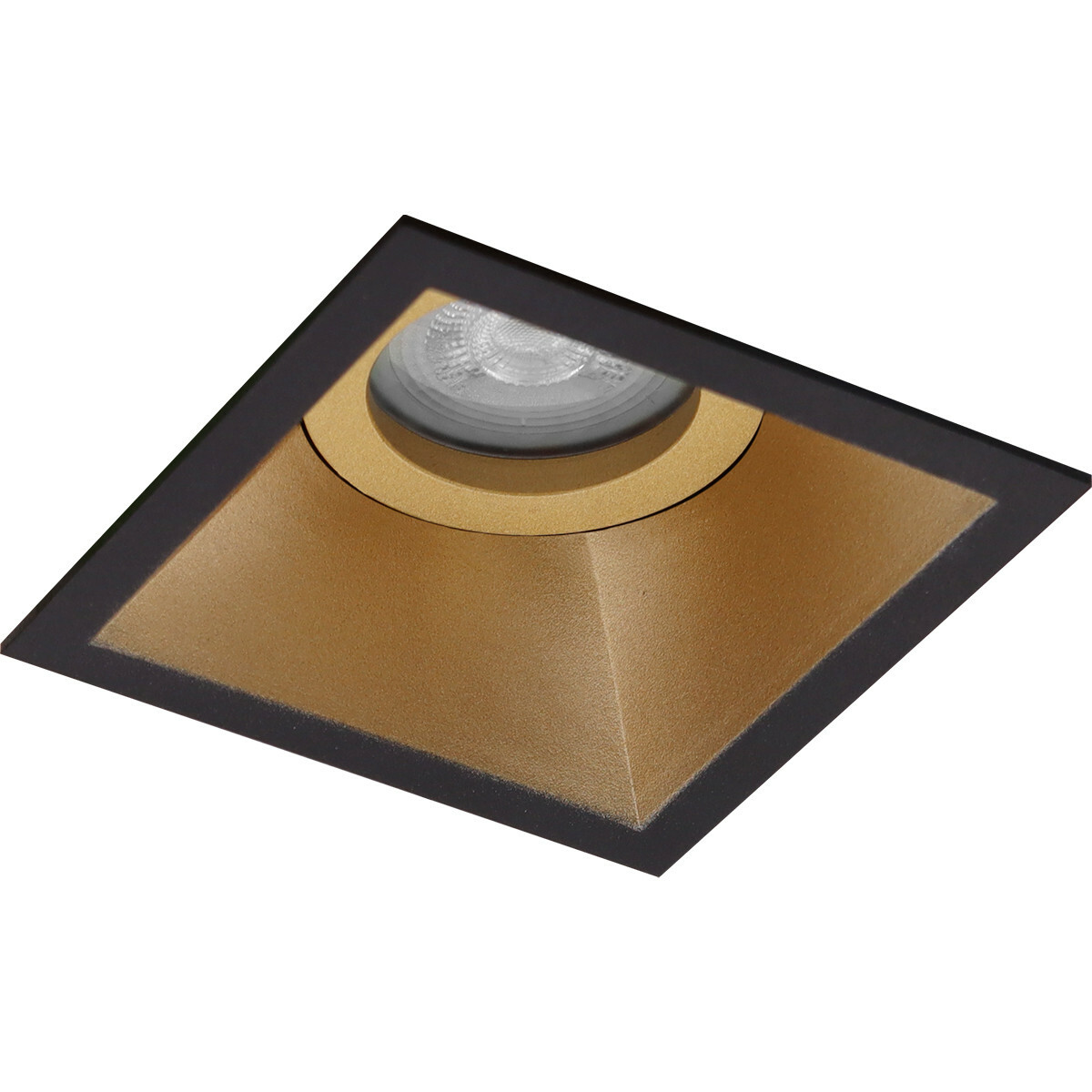 LED Spot Set - Pragmi Zano Pro - GU10 Fitting - Inbouw Vierkant - Mat Zwart/Goud - 4W - Natuurlijk Wit 4200K - Kantelbaar - 93mm