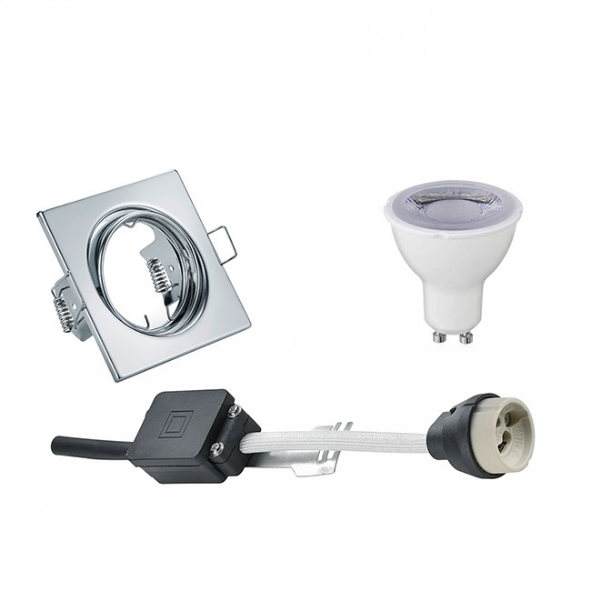 LED Spot Set - Trion - GU10 Fitting - Dimbaar - Inbouw Vierkant - Glans Chroom - 6W - Helder/Koud Wit 6400K - Kantelbaar 80mm