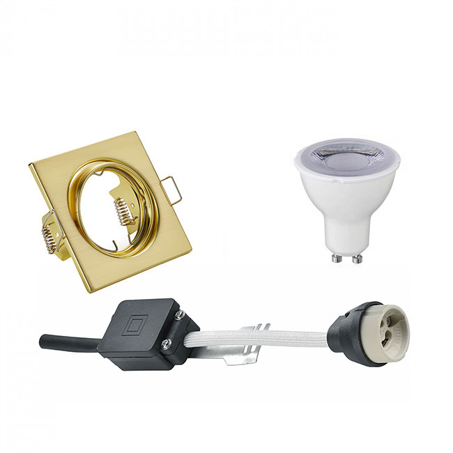 LED Spot Set - Trion - GU10 Fitting - Dimbaar - Inbouw Vierkant - Mat Goud - 6W - Natuurlijk Wit 4200K - Kantelbaar 80mm