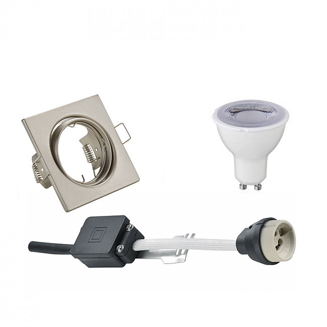 LED Spot Set - Trion - GU10 Fitting - Dimbaar - Inbouw Vierkant - Mat Nikkel - 6W - Warm Wit 3000K - Kantelbaar 80mm