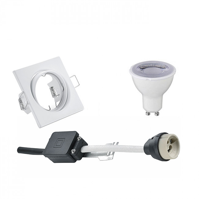 LED Spot Set - Trion - GU10 Fitting - Dimbaar - Inbouw Vierkant - Mat Wit - 6W - Helder/Koud Wit 6400K - Kantelbaar 80mm