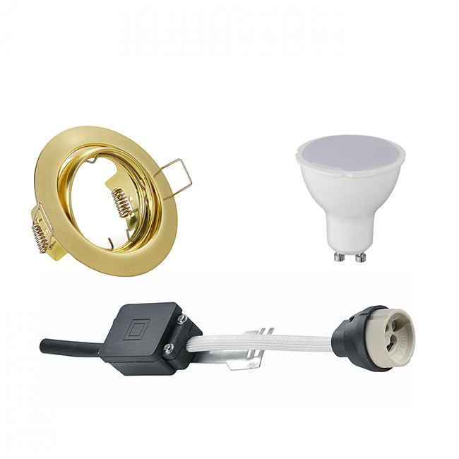 LED Spot Set - Aigi - Trion - GU10 Fitting - Inbouw Rond - Mat Goud - 6W - Helder/Koud Wit 6400K - Kantelbaar Ø83mm