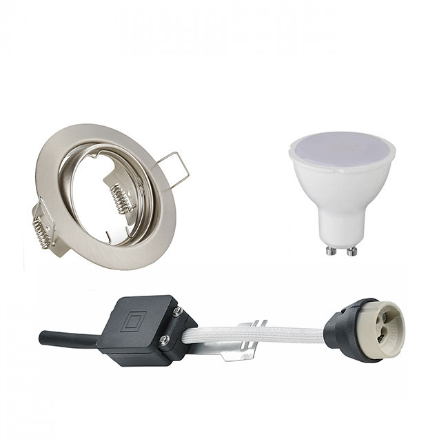 LED Spot Set - Aigi - Trion - GU10 Fitting - Inbouw Rond - Mat Nikkel - 6W - Warm Wit 3000K - Kantelbaar Ø83mm