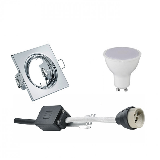 LED Spot Set - Trion - GU10 Fitting - Inbouw Vierkant - Glans Chroom - 4W - Warm Wit 3000K - Kantelbaar 80mm