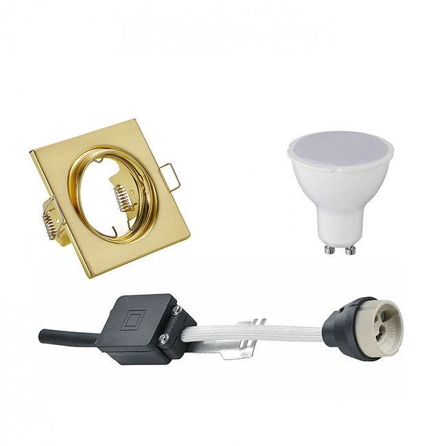 LED Spot Set - Aigi - Trion - GU10 Fitting - Inbouw Vierkant - Mat Goud - 6W - Warm Wit 3000K - Kantelbaar 80mm