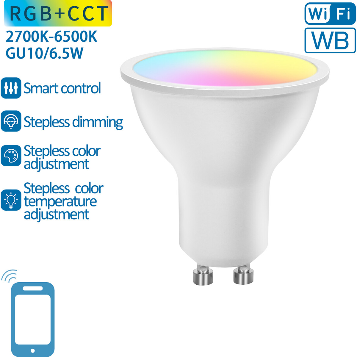 LED Spot - Smart LED - Aigi Lexus - 6.5W - GU10 Fitting - Slimme LED - Wifi LED + Bluetooth - RGB + Aanpasbare Kleur - Mat Wit - Kunststof