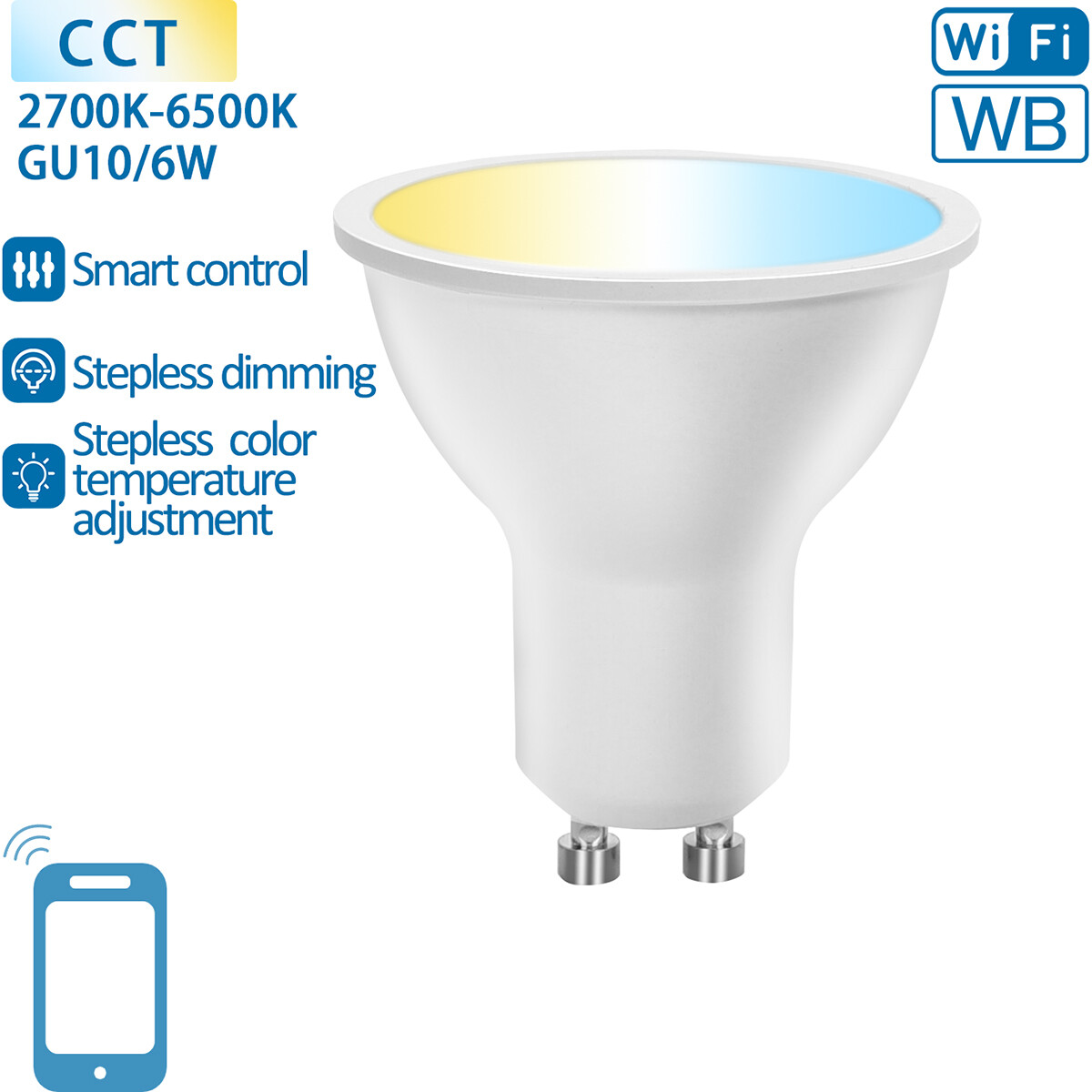 LED Spot - Smart LED - Aigi Lexus - 6W - GU10 Fitting - Slimme LED - Wifi LED + Bluetooth - Aanpasbare Kleur - Mat Wit - Kunststof