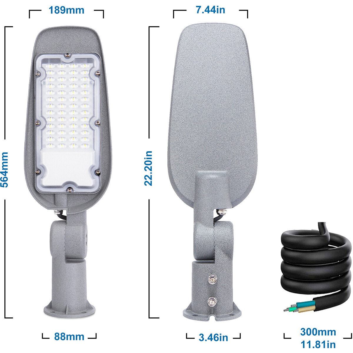 LED Straatlamp - Straatverlichting - Aigi Animo - 100W - Helder/Koud Wit 6500K - Waterdicht IP65 - Mat Grijs - Aluminium