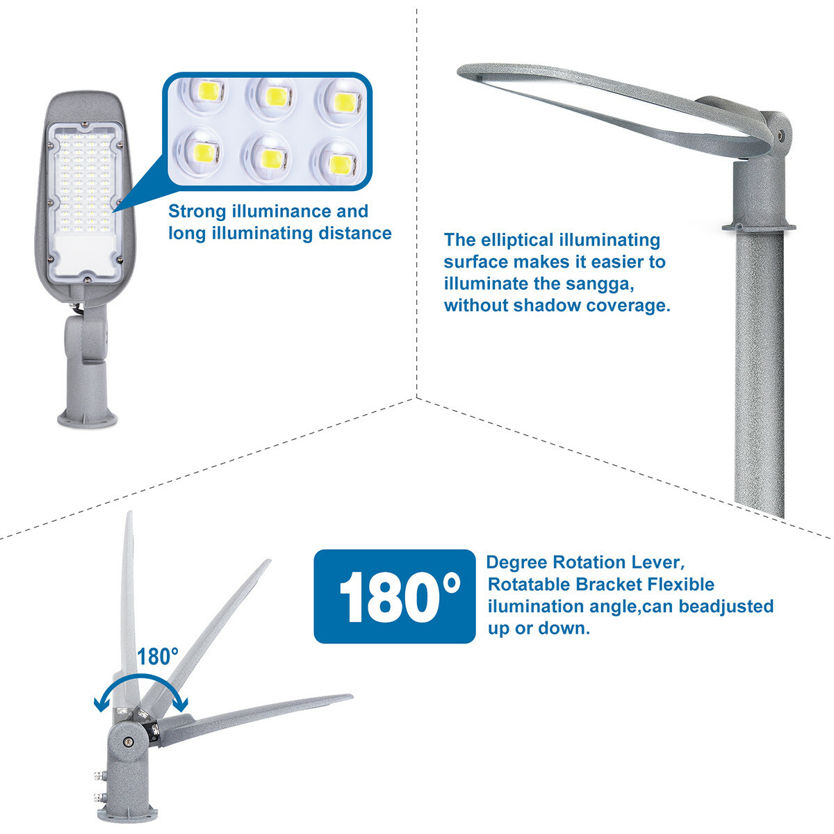 LED Straatlamp - Straatverlichting - Aigi Animo - 150W - Helder/Koud Wit 6500K - Waterdicht IP65 - Mat Grijs - Aluminium