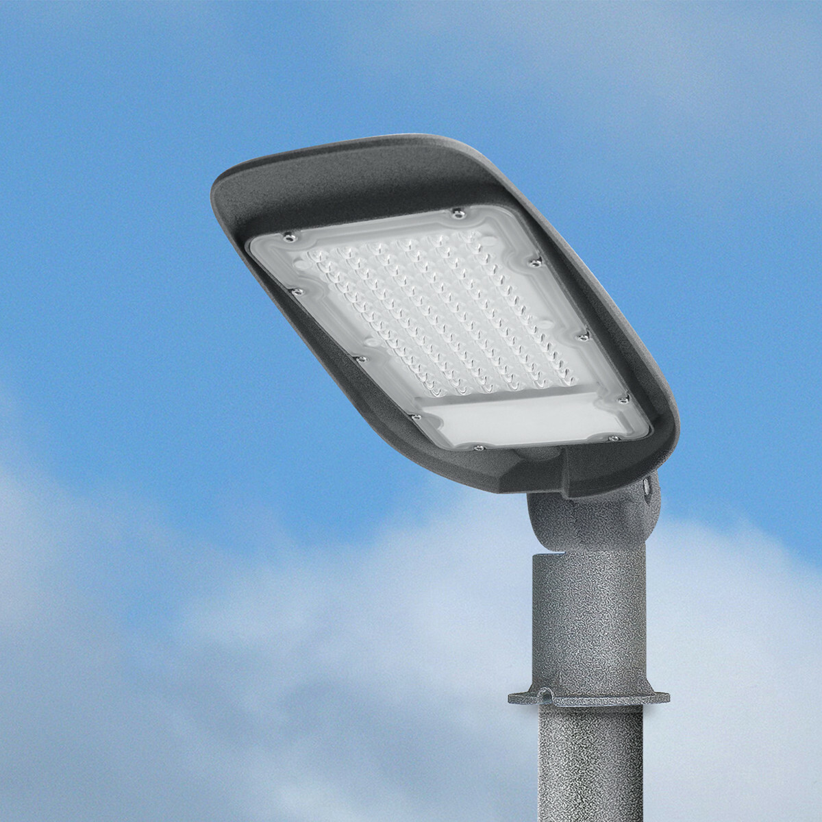 LED Straatlamp - Straatverlichting - Aigi Animo - 30W - Helder/Koud Wit 6500K - Waterdicht IP65 - Mat Grijs - Aluminium